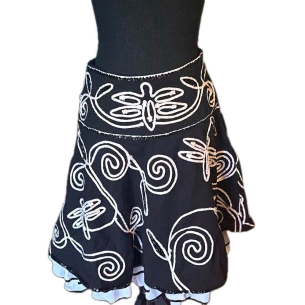 Basil & Maude Black Sequin Skirt 4 Glam Party Layered Lined Chic Style